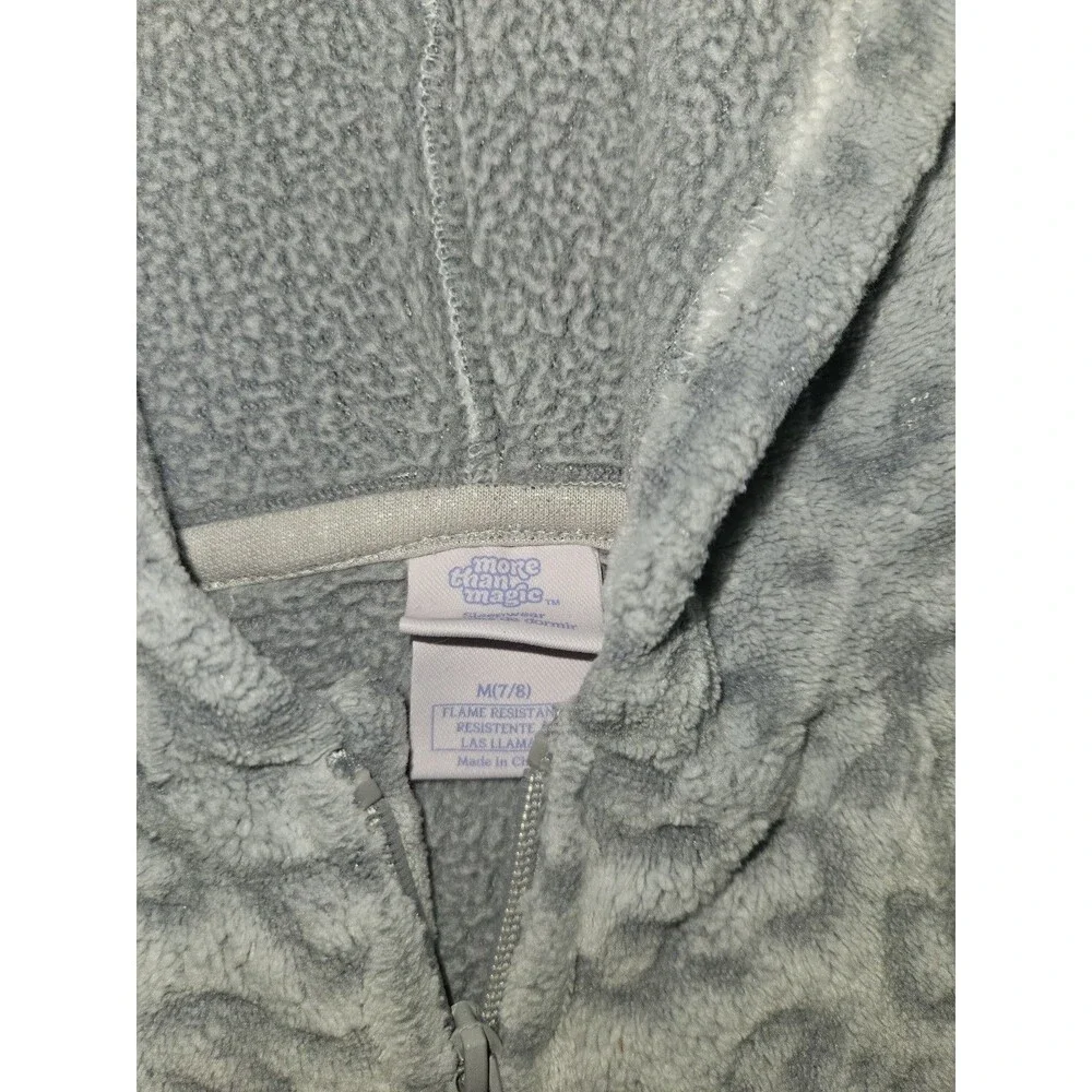 More Than Magic Kids Hooded Fleece One-Piece Sleeper Gray Leopard M 7/8